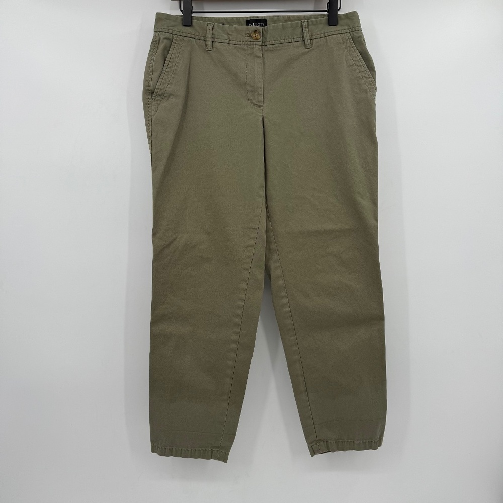 Talbots Pants Women 8P Green Relaxed Chino Flat Front Slash Pockets Preppy